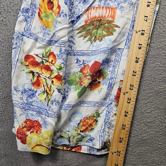 Flowy Pants Womens Small Pull On Peaches Fruit Print Cottage White Blue - Picture 6 of 10